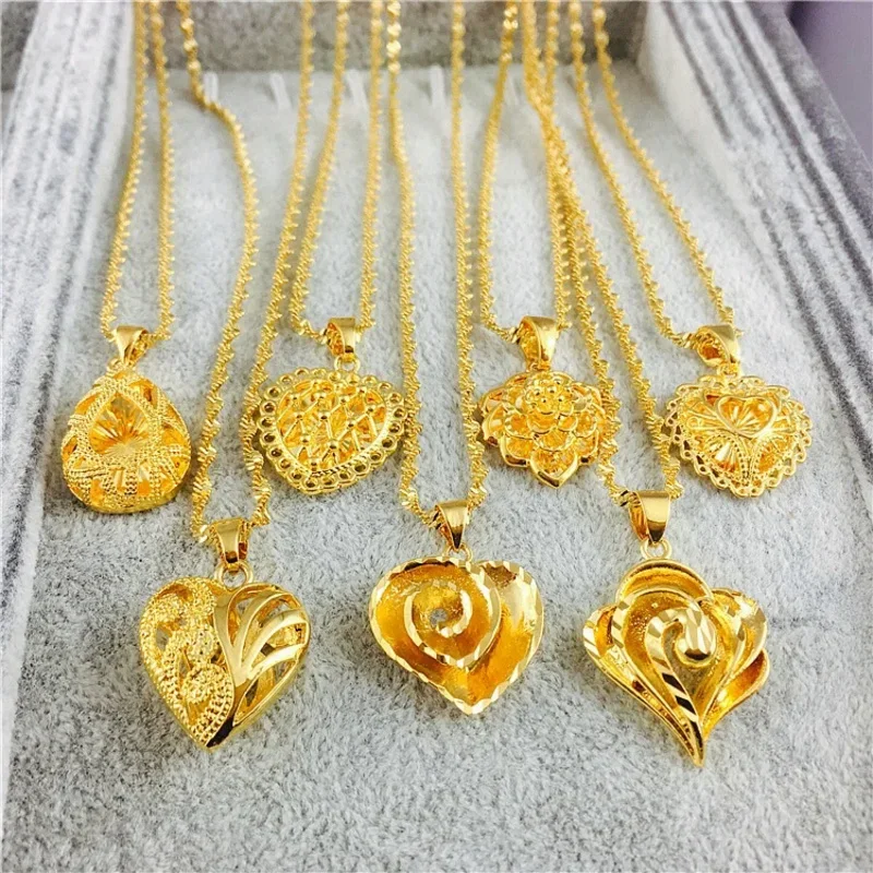 

New Simulation Gold Color Clavicle Necklace Women Love Pendant Sand Gold Euro Coin Wedding Gold-plated Jewelry Does Not Fade