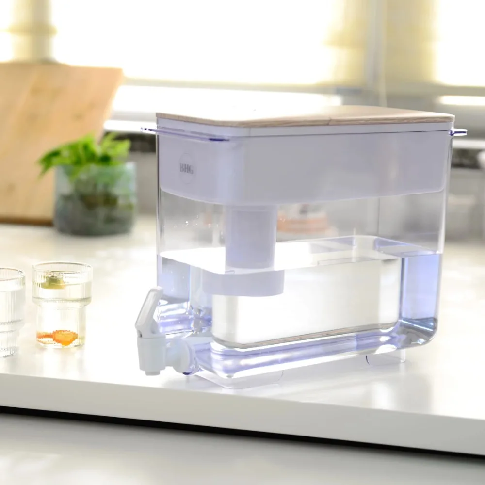 and Gardens 30-Cup Water Filter Dispenser White Wood Lid Assembled Product Height 35 Length 15 Width 27 in 
and Gardens 30-Cup Water Filter Dispenser White Wood Lid Assembled Product Height 35 Length 15 Width 27 in