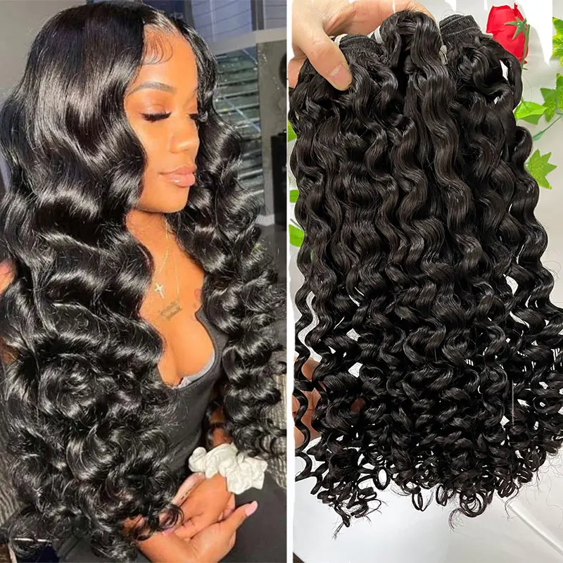 

Brazilian Loose Curly Human Hair 3 Bundles 12A Grade Virgin Hair Weave Bundles Unprocessed Hair Extensions Natural Black 100g/pc