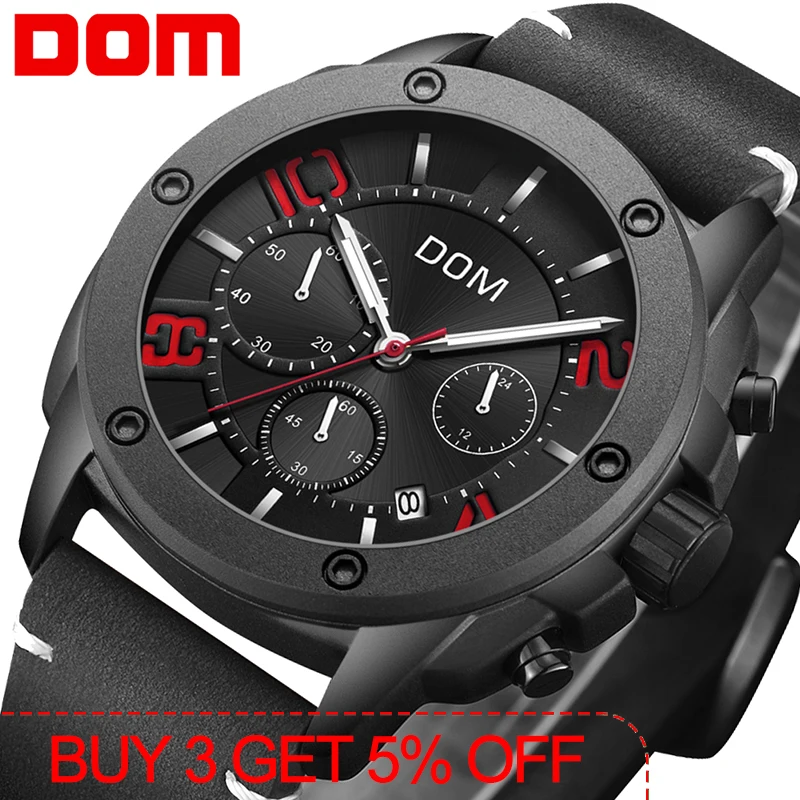 

DOM Men Watch Male Leather Automatic date Quartz Watches Mens Luxury Brand Waterproof Sport Clock Reloje M-1229BL