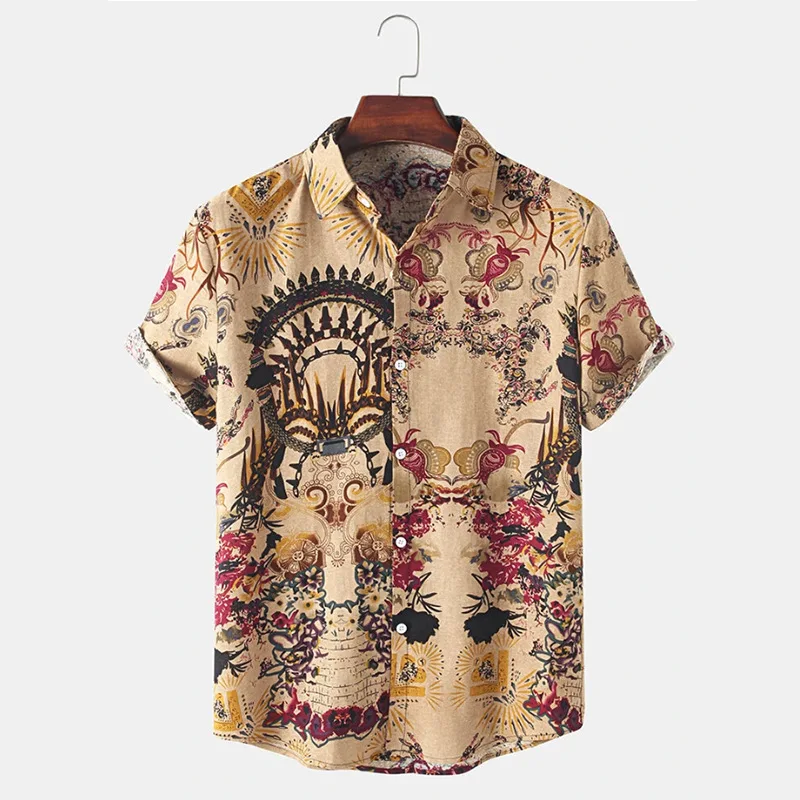 New Men's Vintage T-Shirts Print Ethnic Short Sleeve Button Up Lapel Casual Shirts Summer Mens Tee
New Men's Vintage T-Shirts Print Ethnic Short Sleeve Button Up Lapel Casual Shirts Summer Mens Tee