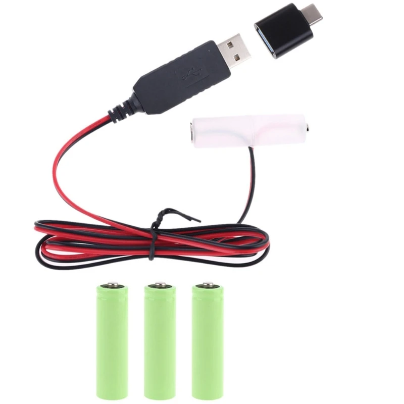 

AA Battery Cable with Type-C Converter USB or Type-C Input 5V2A AA Dummy-Battery Output 1.5V/3V/4.5V/6V
