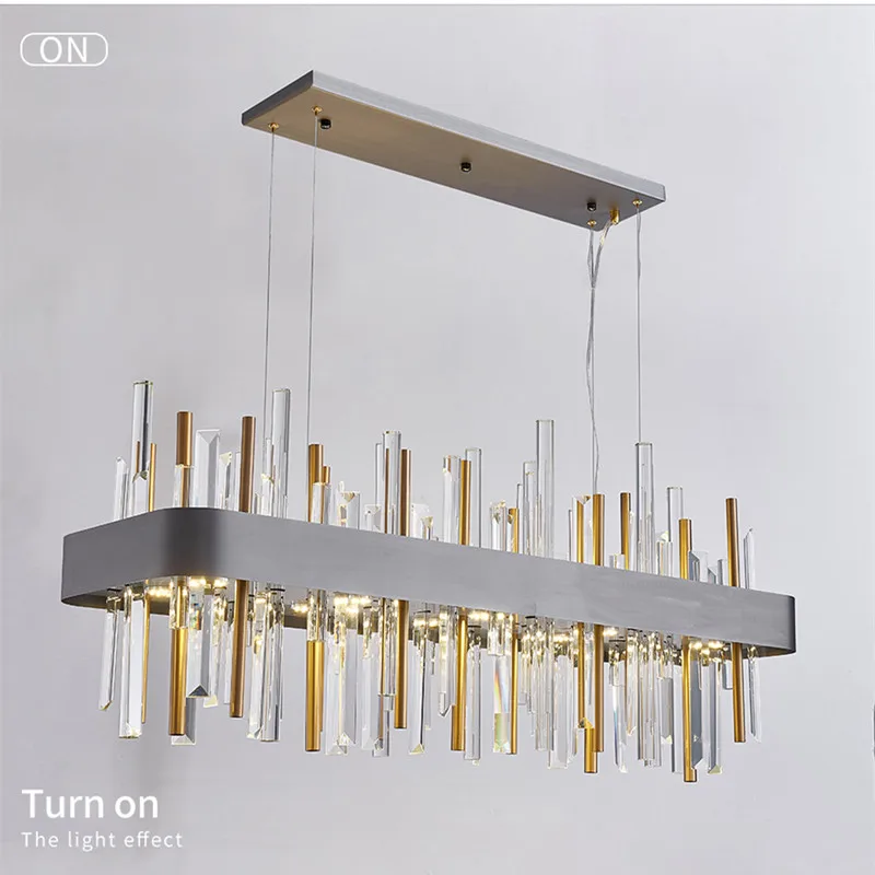 

Rectangle modern crystal chandelier for dining room gold home decor hanging light fixture luxury kitchen island led cristal lamp