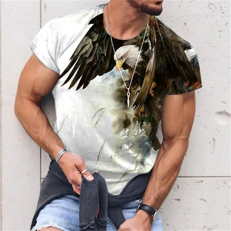 

Eagle National Flag Print T Shirts For Men Summer Crew Neck Clothing Apparel Outdoor Casual Short Sleeve Loose Tops Tees 6XL