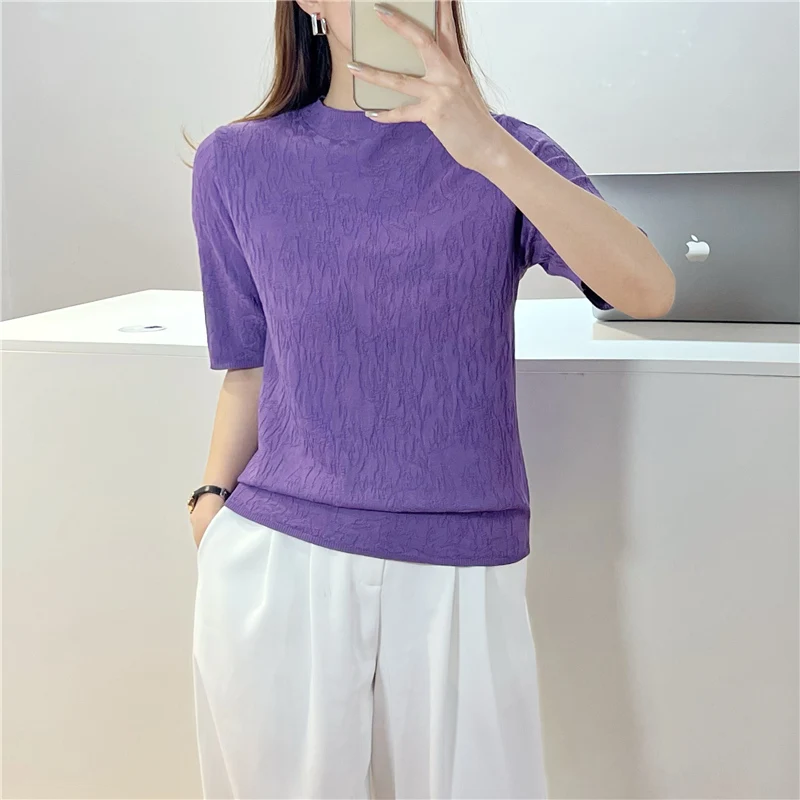 Spring and summer new women's half high neck mid-sleeve ice silk knitted sweater top bottoming outer wear 100 match loose thread
Spring and summer new women's half high neck mid-sleeve ice silk knitted sweater top bottoming outer wear 100 match loose thread