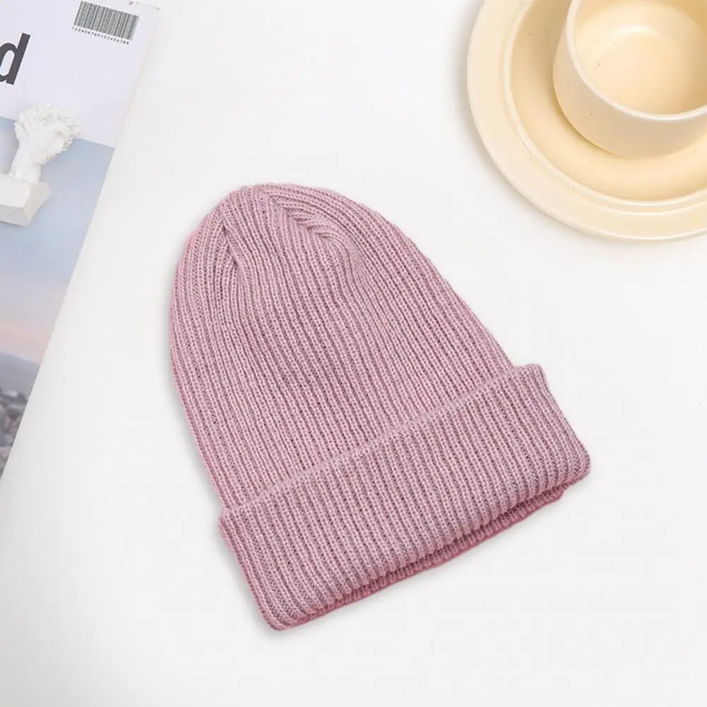 

Weather Thermal Hat Women Cap Soft Knitted Unisex Winter Hat High Elasticity No Brim Anti-slip Dome Top Warm Striped for Women
