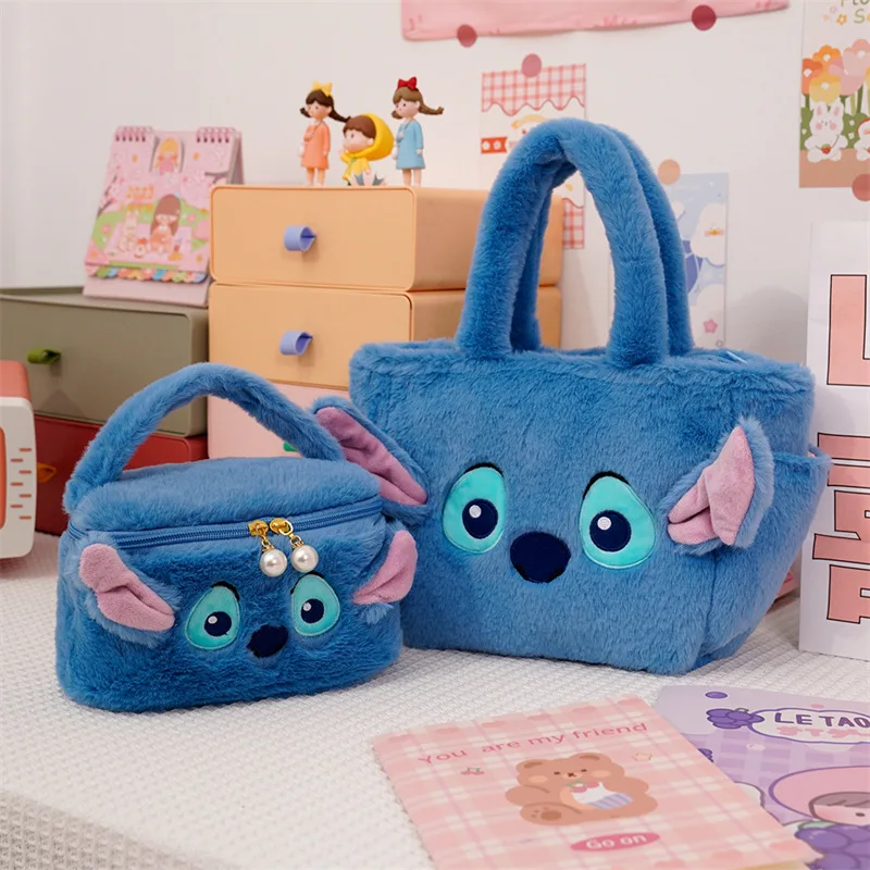 

Disney Lilo&Stitch Plush Tote Bag Portable Makeup Storage Bag Mobile Phone Clutter Storage Bag Casual Handbag Birthday Gifts