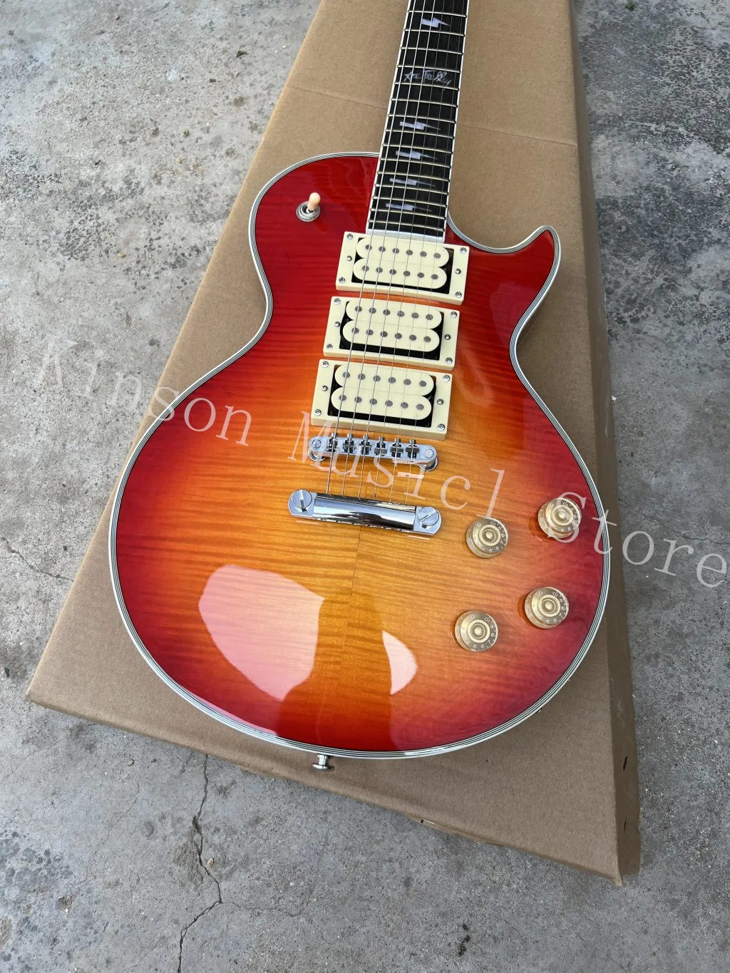 

Ace Frehley Electric Guitar Tiger Maple Top Cherry Sunburst Three Humbucker Pickups Rosewood Fingerboard in Stock