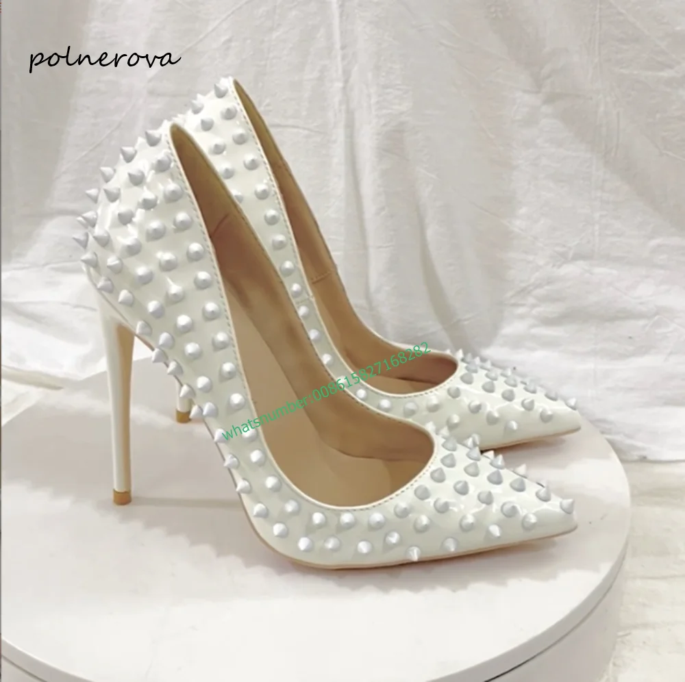 

Sexy Rivet Stiletto Heel Pumps Pointy Toe Shallow Pumps Fashion Wedding Banquet Shoes for Women 2023 Autumn Newest Elegant Retro