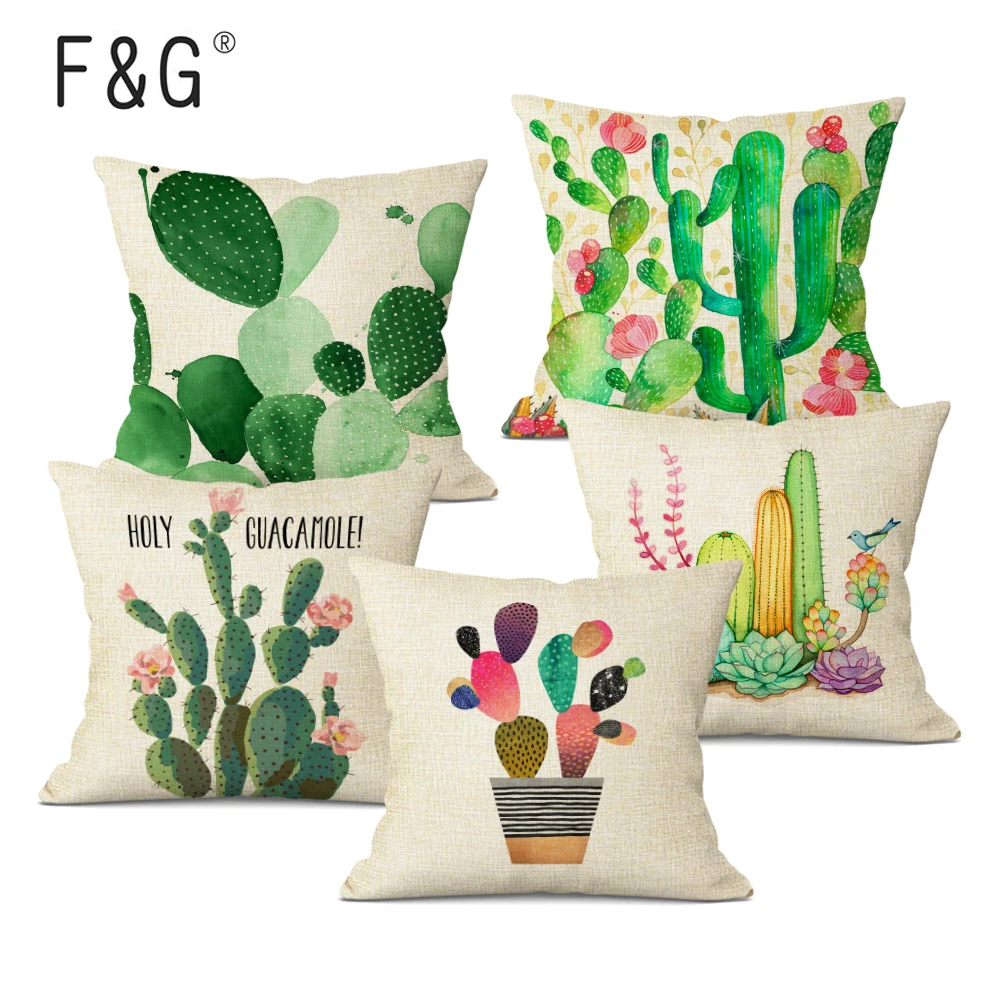 

Watercolor Cushion Cover Home&Car Decor Pillowcase Yellow Throw Cactus Pillows Home Decorative Cushion Cover