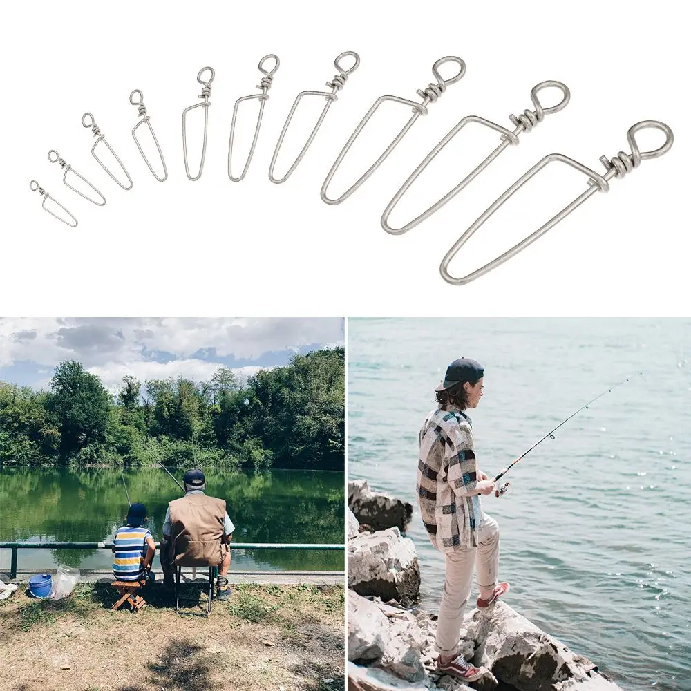 

50pcs Hooked Snap Pin Stainless Steel Fishing Barrel Swivel Safety Snaps Hook Lure Accessories Connector Snap