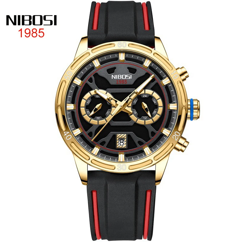 

NIBOSI Sport Mens Watches Top Brand Luxury Silicone Strap Chronograph Quartz Watch for Men Waterproof Luminous Relogio Masculino