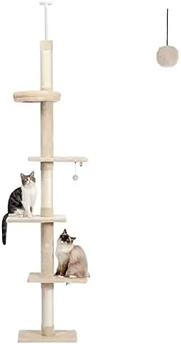 Tower 5-Tier Floor to Ceiling Cat Tree Height(95-107 Inches) Adjustable, Tall Cat Climbing Tree Featuring with Scratching Post,
Tower 5-Tier Floor to Ceiling Cat Tree Height(95-107 Inches) Adjustable, Tall Cat Climbing Tree Featuring with Scratching Post,
