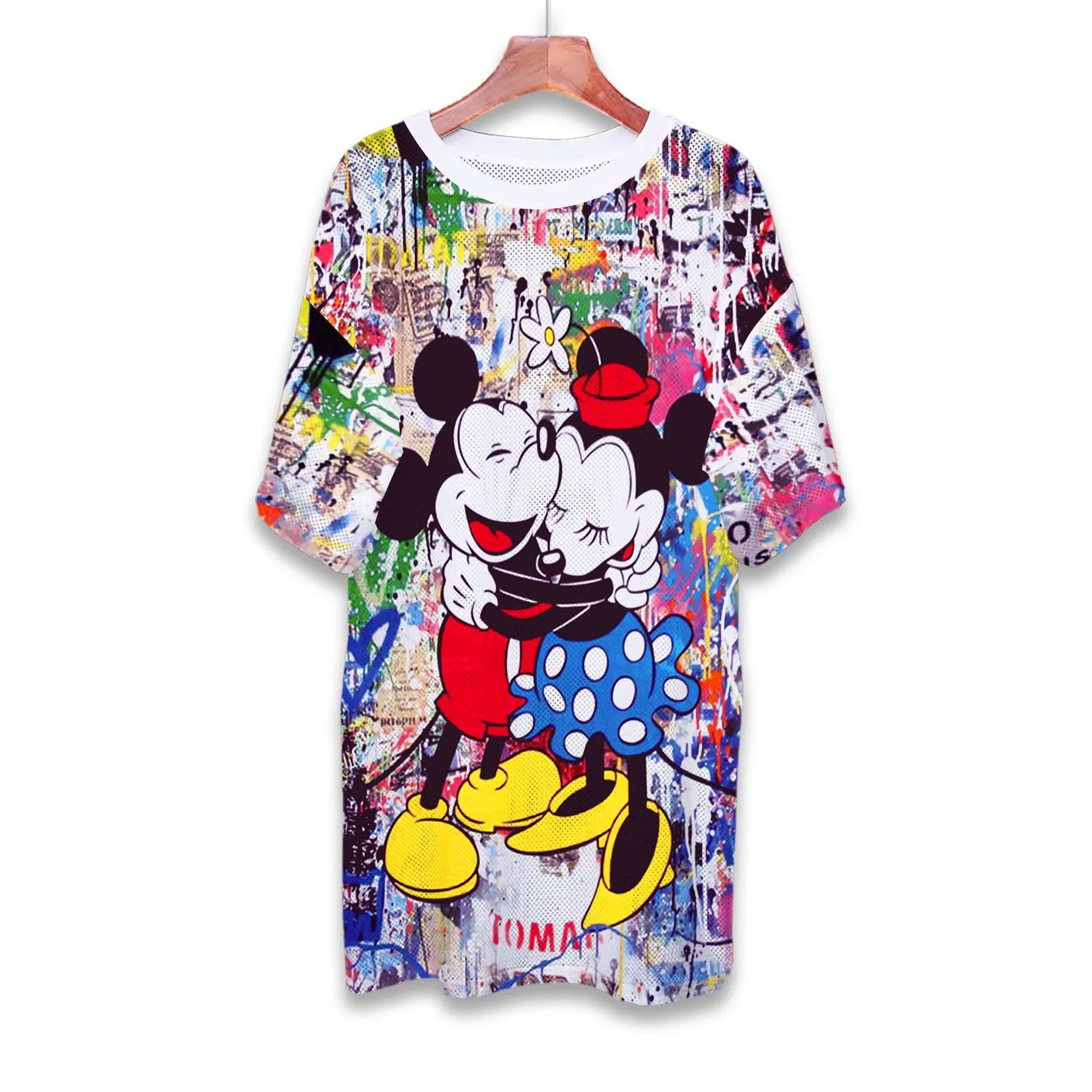 

Summer Mickey Minnie Print Loose Casual Homewear Pajamas Skirt Women Short Sleeve T-Shirt Cartoon Mesh Quick Dry Clothes Disney