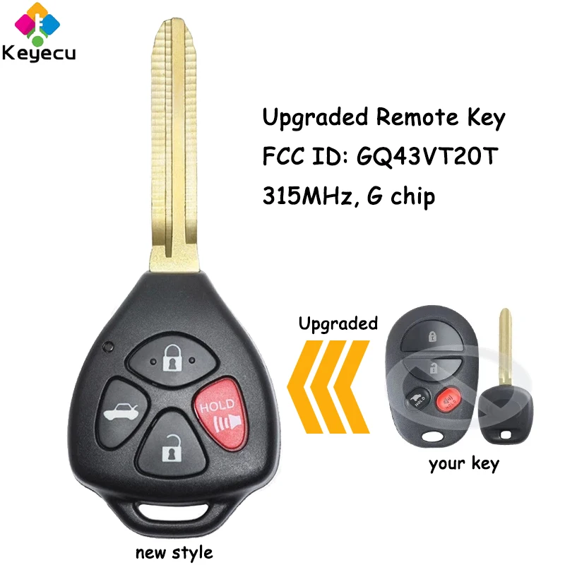 

KEYECU Upgraded Flip Remote Key With 4 Buttons 315MHz G Chip for Toyota Highlander Sequoia Sienna Tacoma Fob GQ43VT20T Trunk