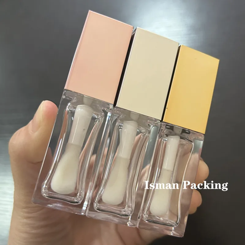 

50Pcs Hot sale 8ml luxury square rose gold sliver big brush wand lip gloss clear tubes makeup empty container with big doe foot