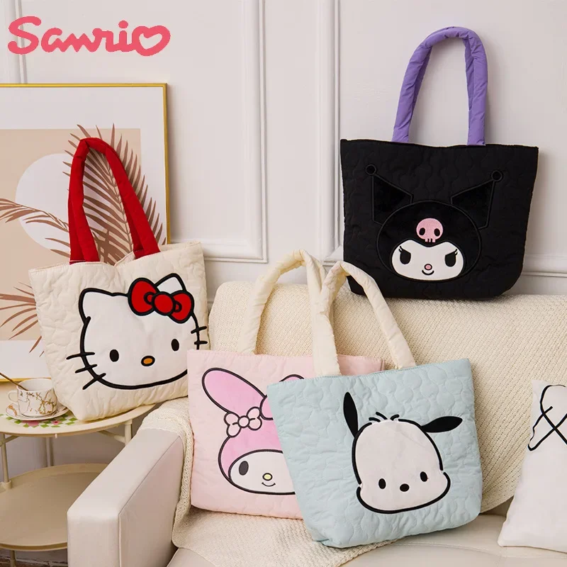 

Anime Sanrio Hello Kitty Kuromi Handbag 2023 New Down Cloth Cartoon Shoulder Bags Girly Heart High Capacity Tote Commuting Bag