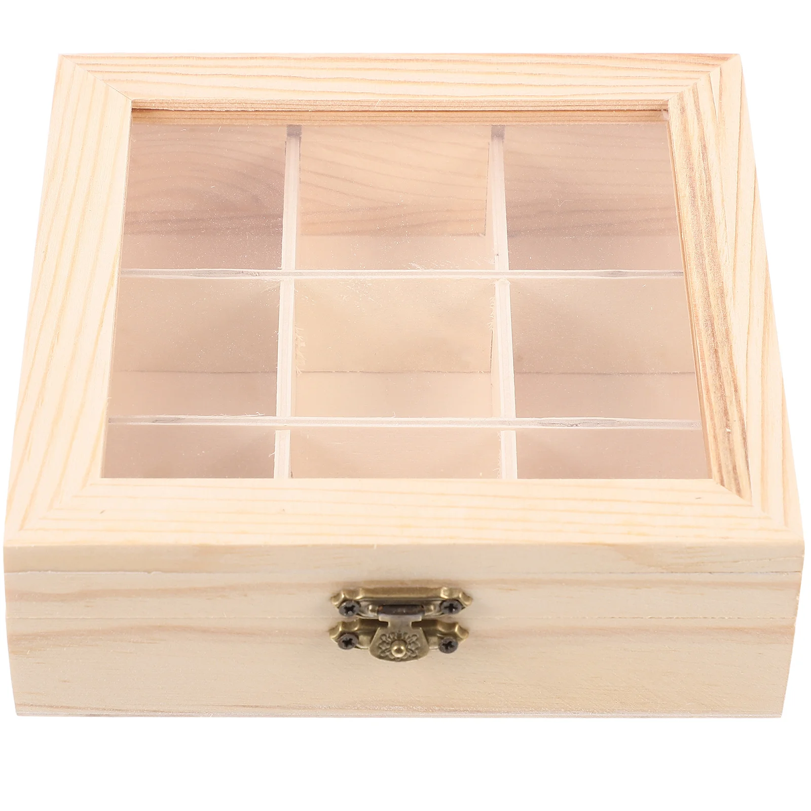 

Tea Bag Countertop Holder Sugar Packet Coffee Organizer 9-Compartment Tea Box Wood Drawer With Window Coffee Tea Box