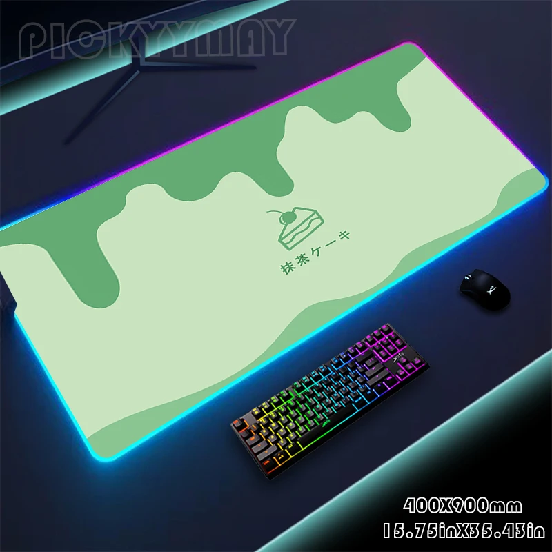 

Green Matcha Large RGB Mouse Pad Gaming Mousepad LED Mouse Mat Gamer Desk Mat Desk Pads RGB Keyboard Mats XXL 40x90cm Mousepads