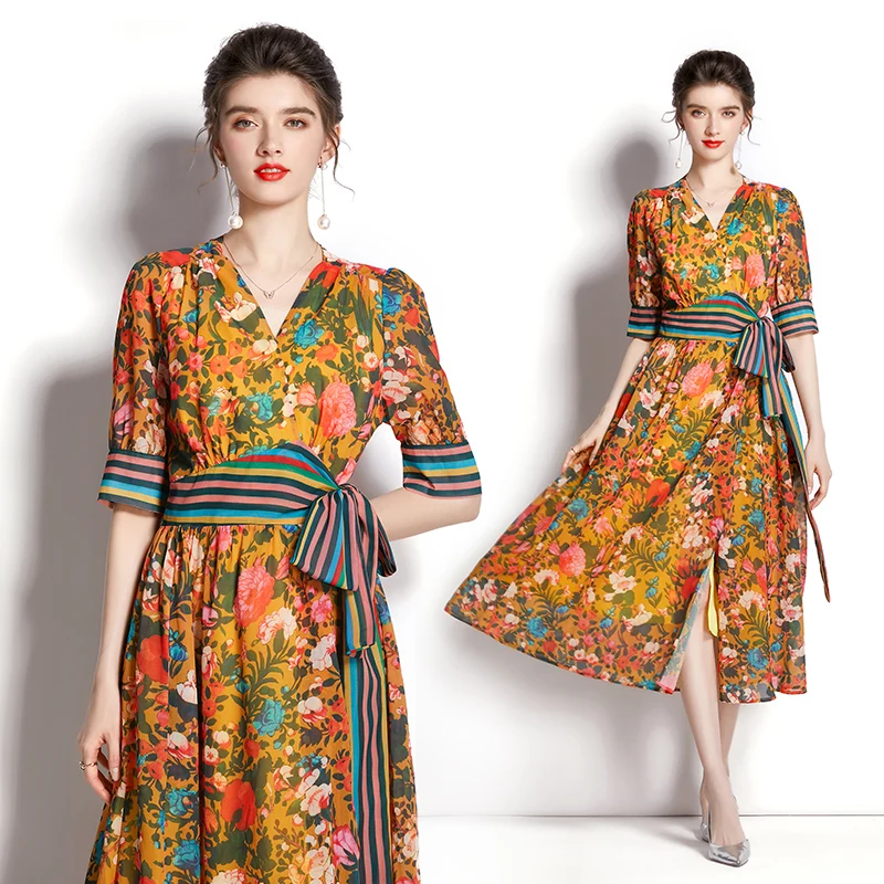 WTIANYUW Fashion Elegant Designer Summer Women Print V Neck Lace Up Half Sleeve Chiffon Holiday A Line Vintage Dress 2022 New
WTIANYUW Fashion Elegant Designer Summer Women Print V Neck Lace Up Half Sleeve Chiffon Holiday A Line Vintage Dress 2022 New