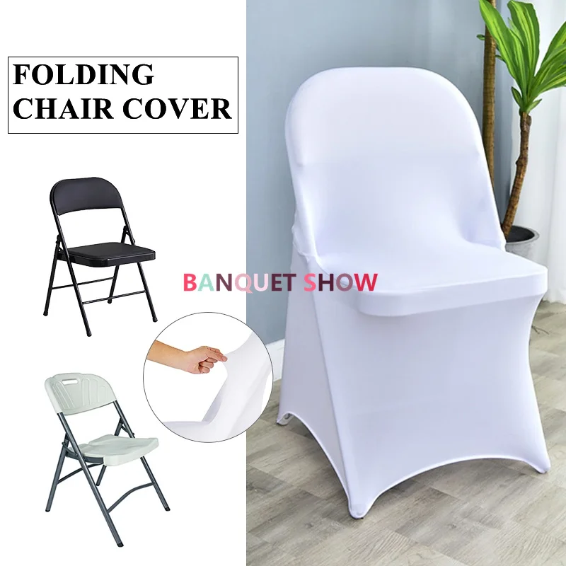 

10pcs White And Black Folding Lycra Spandex Chair Cover For Wedding Banquet Event Stretch Chair Covers Deocration