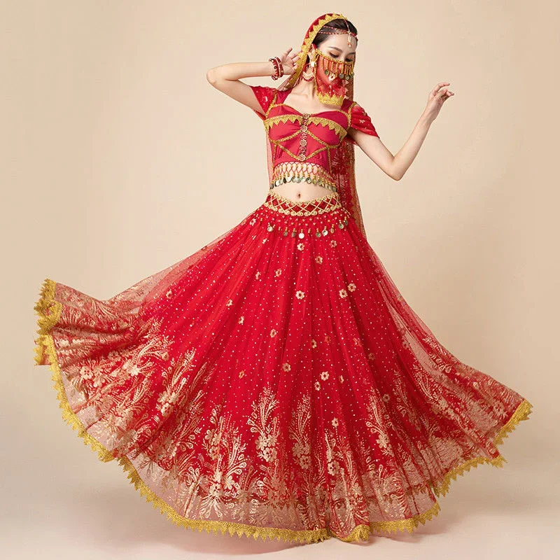 

Exotic Indian Dance Performance Women belly dance Big Swing Skirt Training Clothing Western Region Princess Dancer Performance