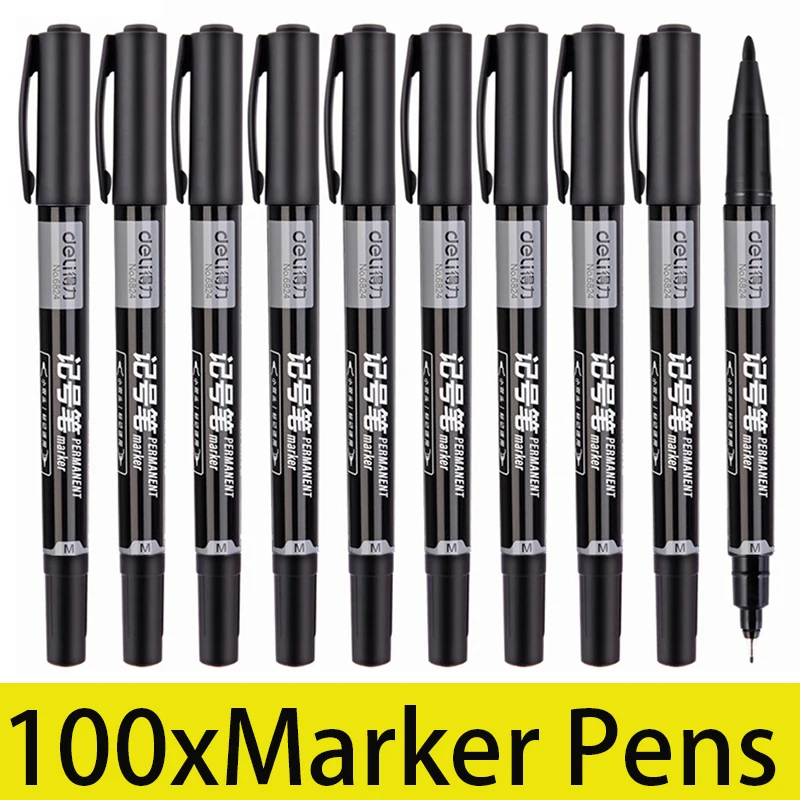 

100Pcs Dual Side Marker Pens Black Felt Tip Pens Black Dual Tip Brush Pens Art Markers Brush & Fine Tip Black Marker for Drawing