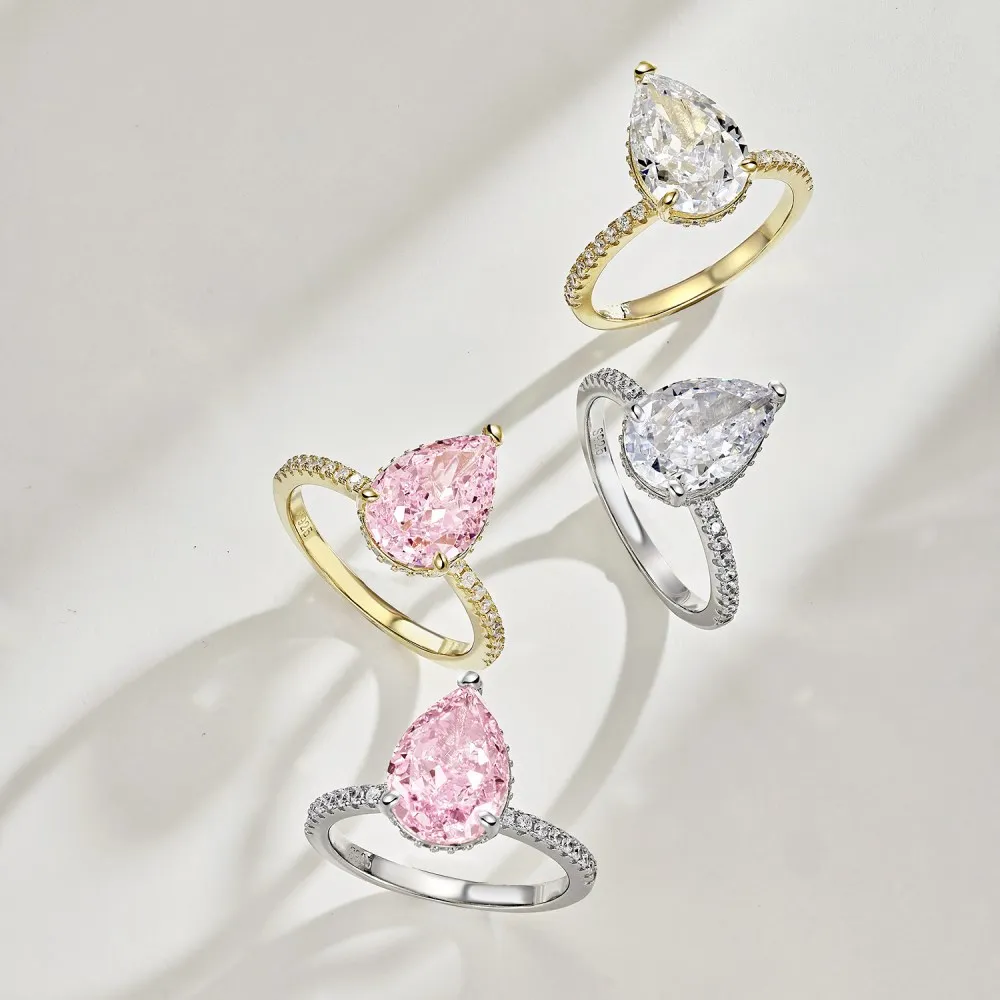 

Женское кольцо из серебра 925 пробы с розовым цирконием, в форме капли