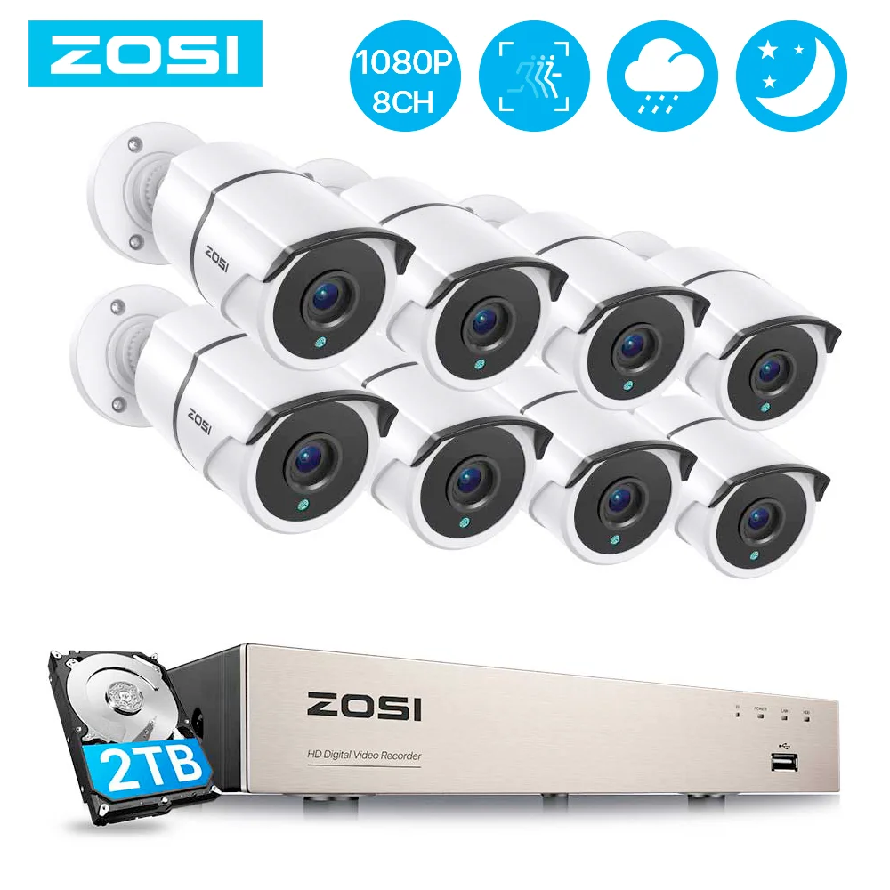 

ZOSI 1080P Video Surveillance System with Smart Alert,8CH 5MP Lite H.265+ CCTV DVR with 4X 2.0MP HD Outdoor Home Security Camera