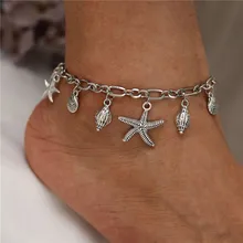 Vintage Summer Starfish Ankle bracelets For Women Silver Color Shells Conch Charm Boho Anklet Chain on Leg Barefoot Jewelry Vintage Summer Starfish Ankle bracelets For Women Silver Color Shells Conch Charm Boho Anklet Chain on Leg Barefoot Jewelry