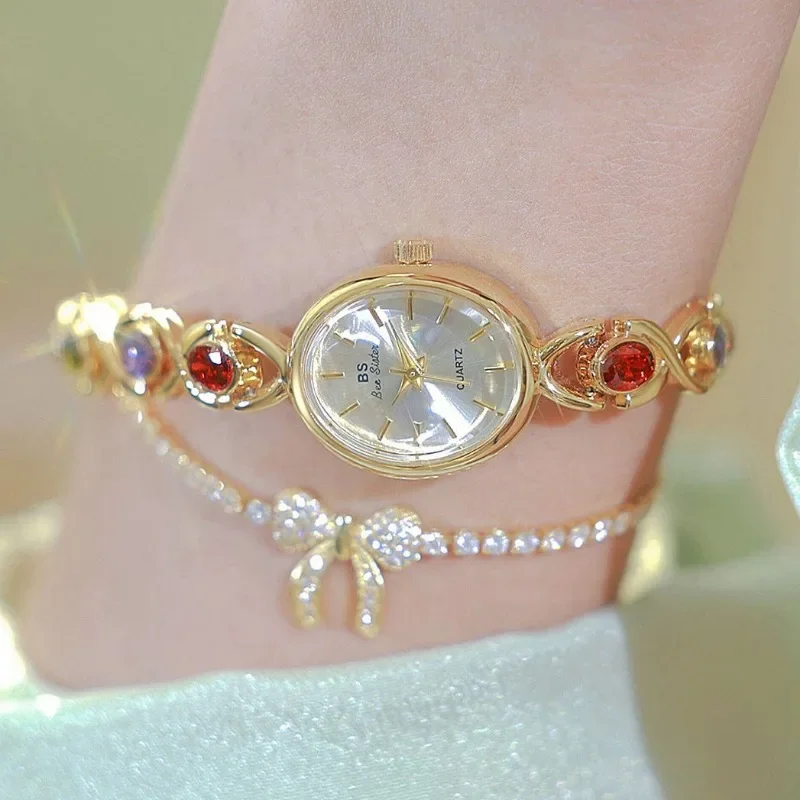 

Retro Women's Watch Luxury Colorful Treasure Women Quartz Watch Diamond Chain Exquisite Oval Dial Girl Gift Relojes Para Mujer