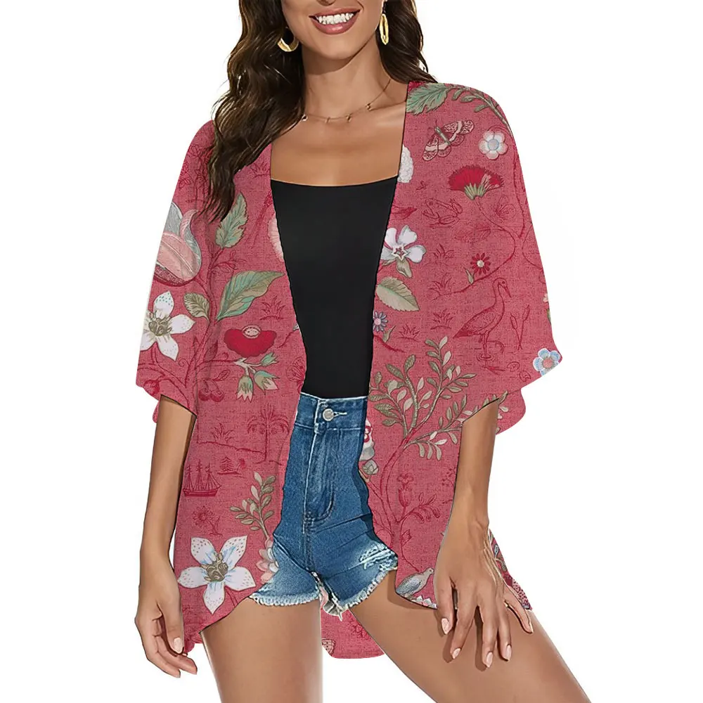 

Woman Bohemian Style Kimono Cardigan Cover Up Fashion Half Sleeved Casual Kimonos Bikini Swimwear Beach Cover Ups Plus Size Coat