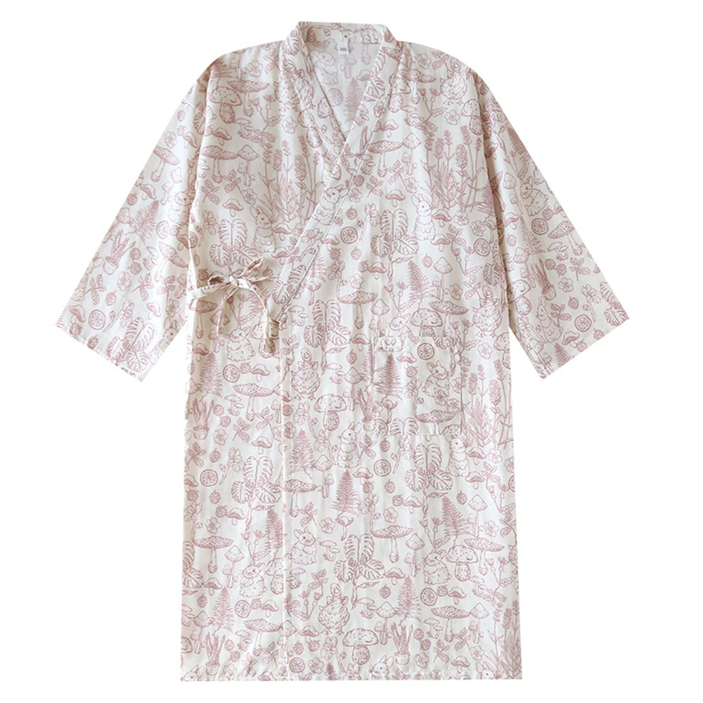 

Spring Summer Thin Kimono Bathrobe Women Cotton Lace-up Robe Loose Homewear Nightgowns Ladies Casual V-neck Breathable Sleepwear