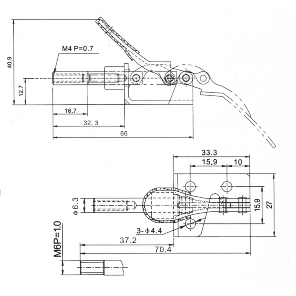 Galvanized Toggle Clamps Iron Vertical Vertical Clamp 0.63" 100 Lbs 16mm 45Kg 4pcs 5/8" Plunger Travel GH-301AM
Galvanized Toggle Clamps Iron Vertical Vertical Clamp 0.63" 100 Lbs 16mm 45Kg 4pcs 5/8" Plunger Travel GH-301AM