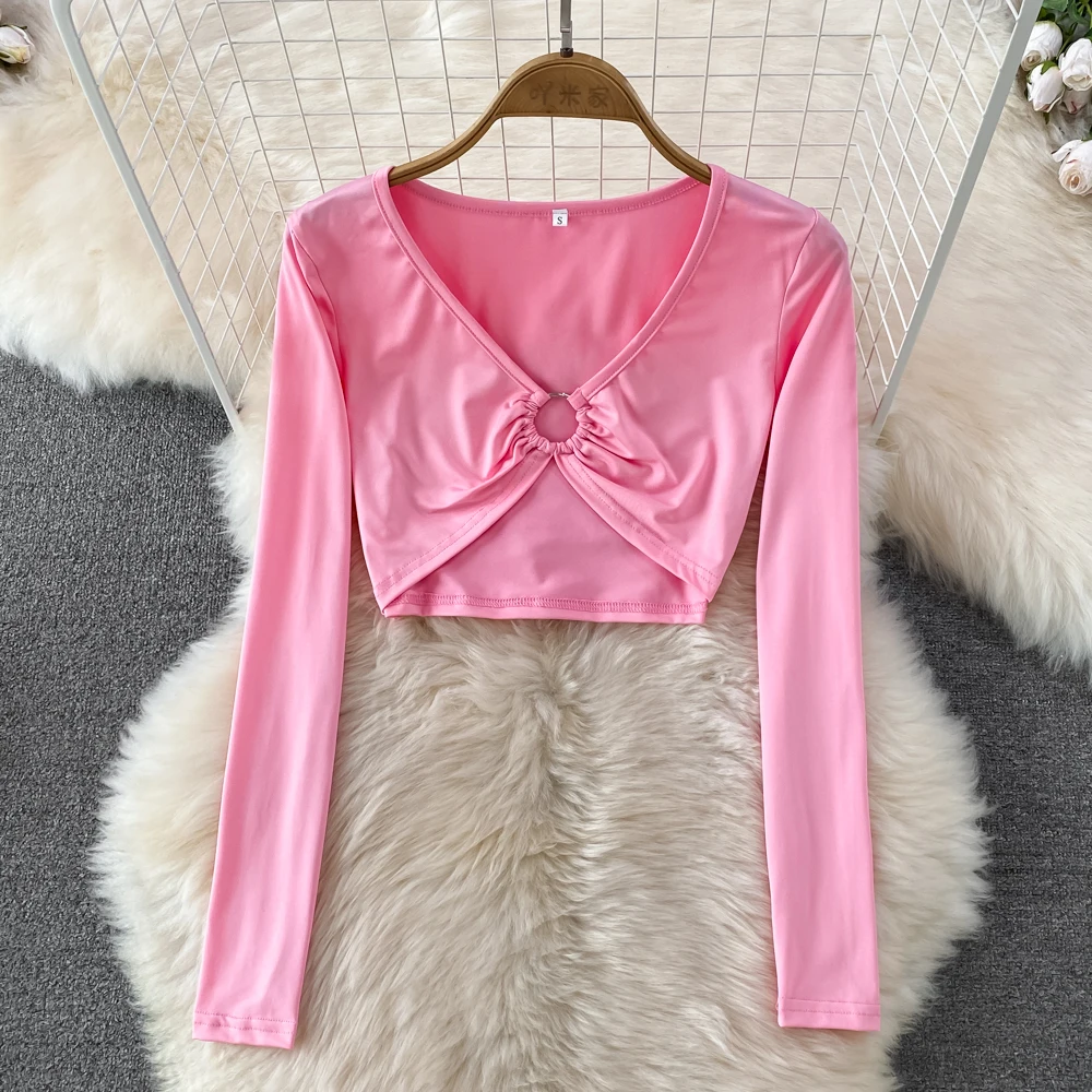 Spring and Autumn Korean Version of Sexy Leggings Solid Color Long Sleeve V-neck High Waist Short Style Belly Button T-shirt Top
Spring and Autumn Korean Version of Sexy Leggings Solid Color Long Sleeve V-neck High Waist Short Style Belly Button T-shirt Top