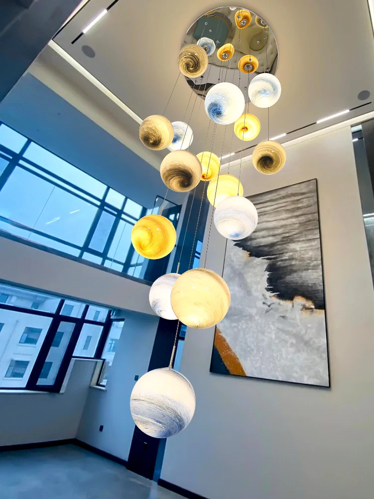 

Modern spiral staircase LED long chandelier Gloss living room duplex building Villa Attic Home Decor Bedroom loft pendant light