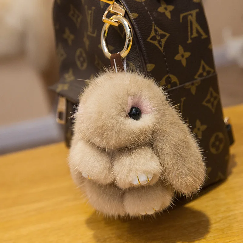 

New Style Handmade Real Mink Fur Rabbit Charm Keychain Women Kids Cute Plush Bunny Keyring Bag Car Key Decoration Jewelry Gifts