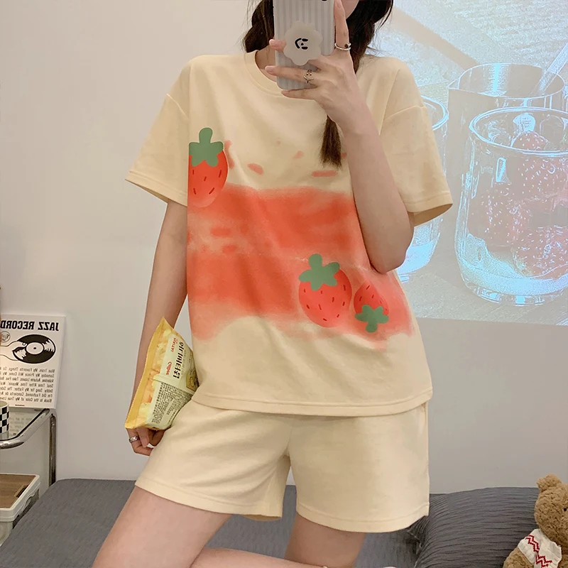 Summer Cotton Women Pajamas Set Loose Leisure Short Sleeve Top+ Pant 2 Pieces Women Sleepwear Home Wear Tracksuit Outwear
Summer Cotton Women Pajamas Set Loose Leisure Short Sleeve Top+ Pant 2 Pieces Women Sleepwear Home Wear Tracksuit Outwear