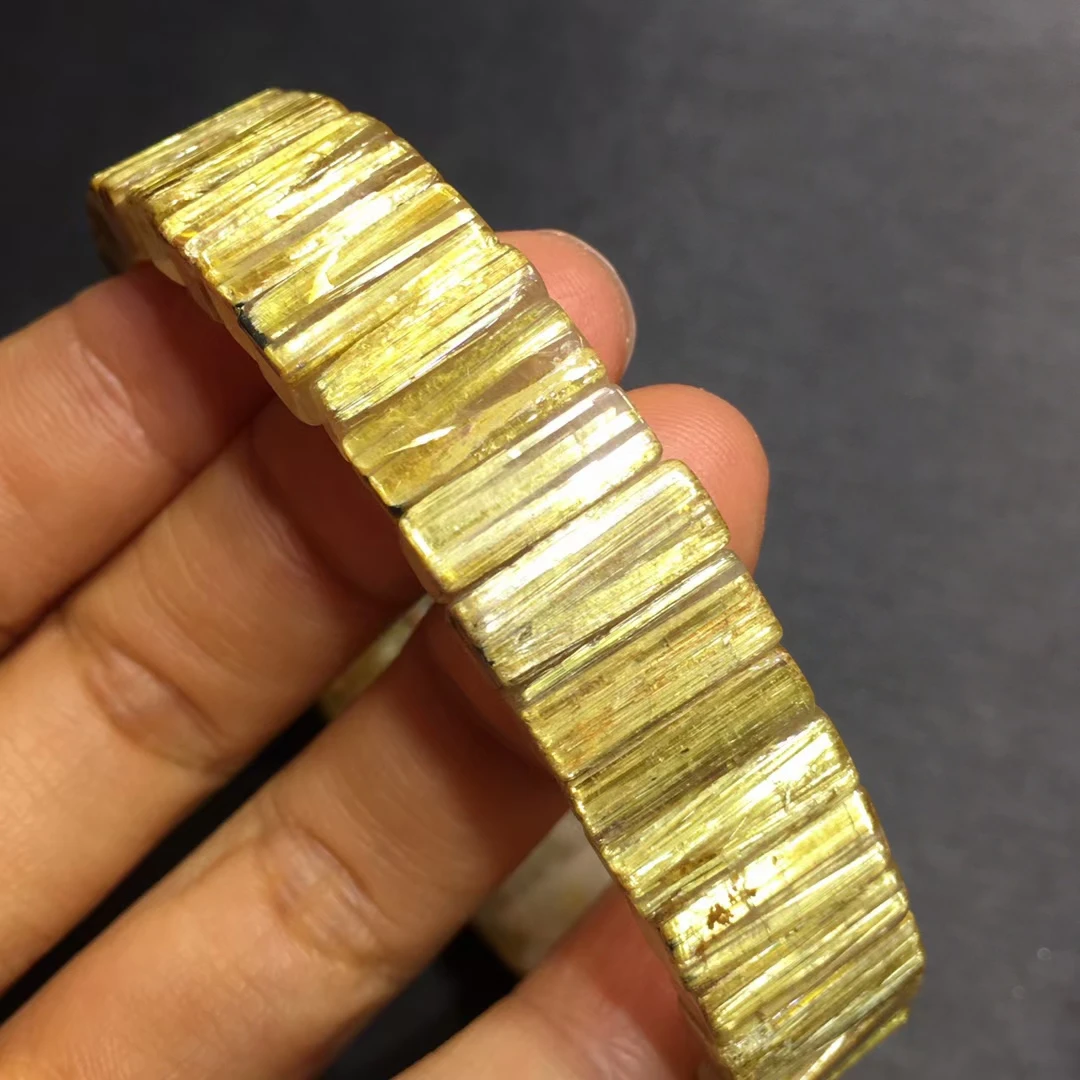

Natural Gold Rutilated Quartz Titanium Bracelet Clear Rectangle Beads 12.8x5mm Rutilated Bracelet Bangle AAAAAA