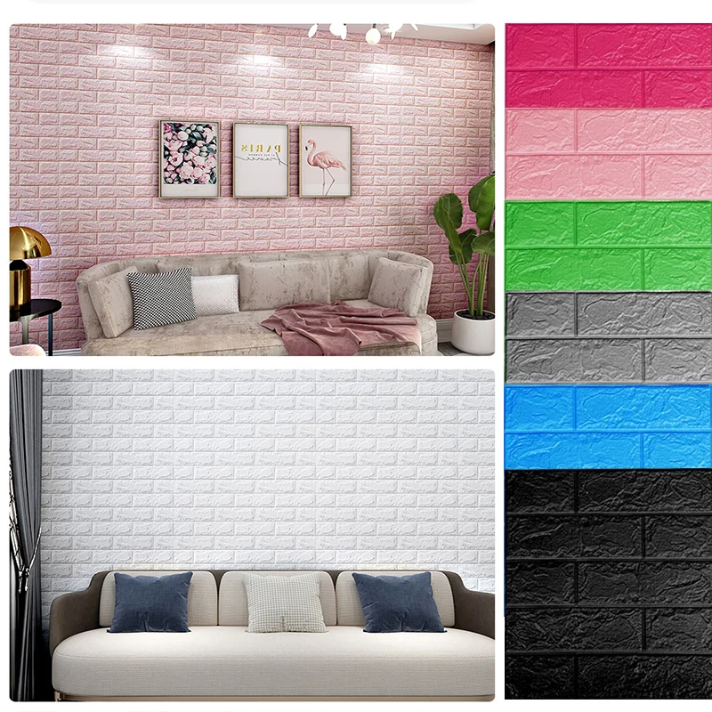 

10pcs 70x77cm 3D Self Adhesive Wallpaper Panels Imitation Brick Wall Sticker Kitchen Bedroom Home Decor Living Room Decoration