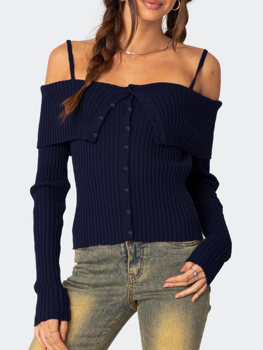 

Women Y2k Off Shoulder Knit Tops Ribbed Knit Long Sleeve Cropped Slim Fit Sweaters 2023 Fall Clothes Going Out Tops