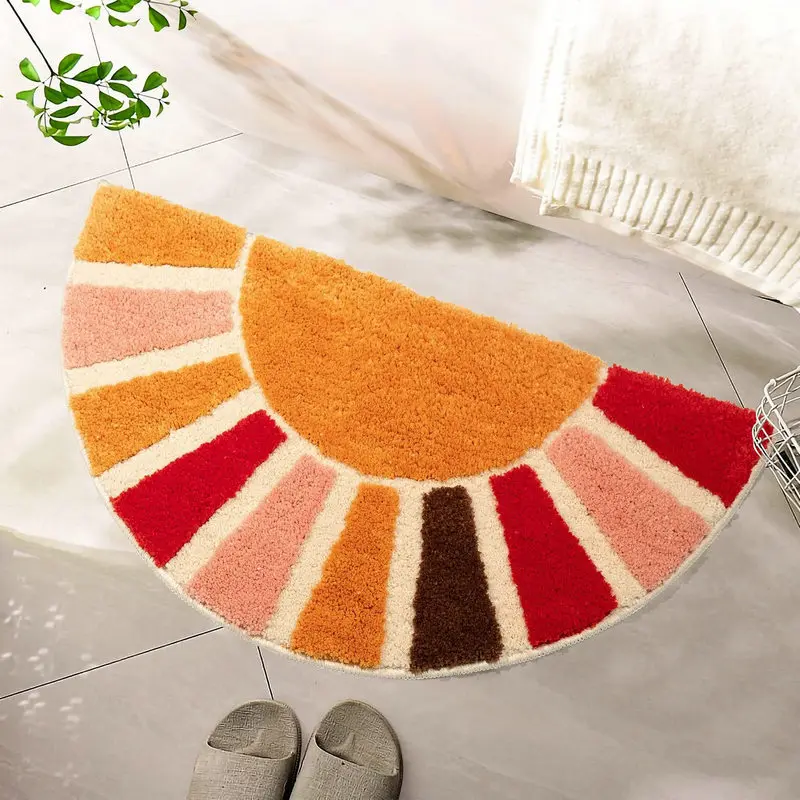 

Soft Tufting Semi-Circle Carpets Entrance Doormat Hallway Anti-Slip Kitchen Bathroom Floor Mat Sunrise Home Decor Area Rugs