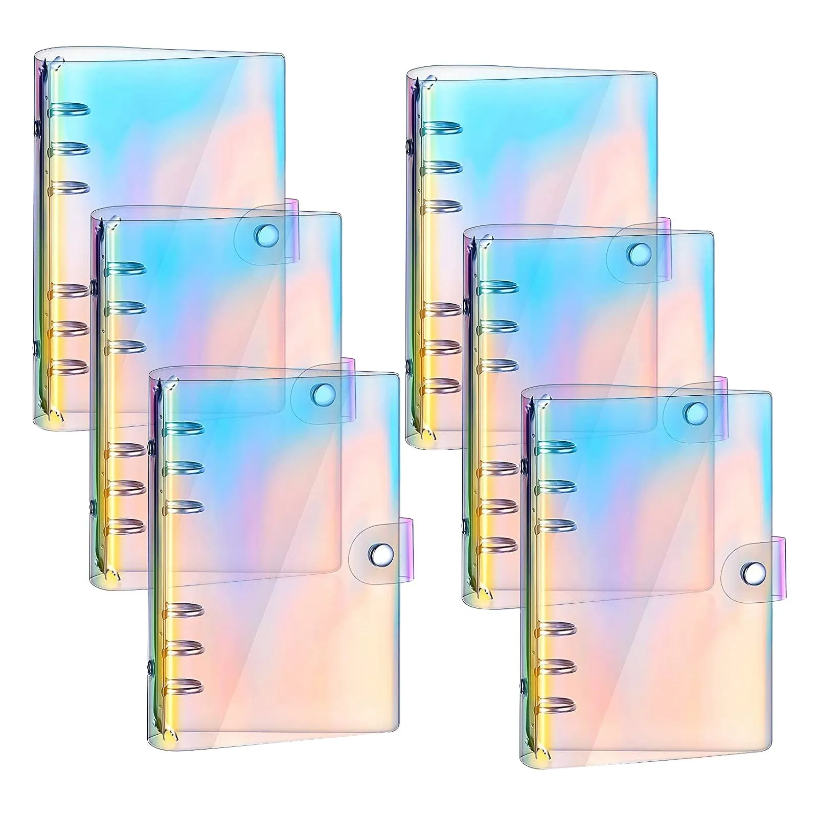 

6 Pcs Rainbow Clear Notebook Binders 6-Ring Planner Binder Soft PVC Binder Transparent A6 Binder Cover Loose Leaf