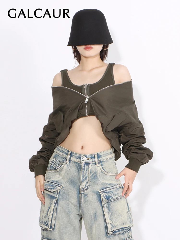 GALCAUR Solid Casual Autumn Coats For Women Round Neck Long Sleeve Patchwork Zipper Streetwear Fashion Loose Chic Jackets Female
GALCAUR Solid Casual Autumn Coats For Women Round Neck Long Sleeve Patchwork Zipper Streetwear Fashion Loose Chic Jackets Female