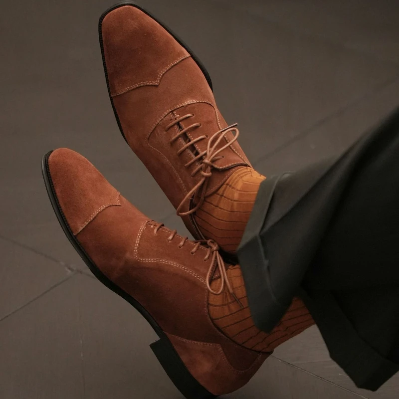 

Туфли-оксфорды мужские из натуральной воловьей замши, однотонные, на шнуровке, низкий каблук, Классические деловые туфли, профессиональные