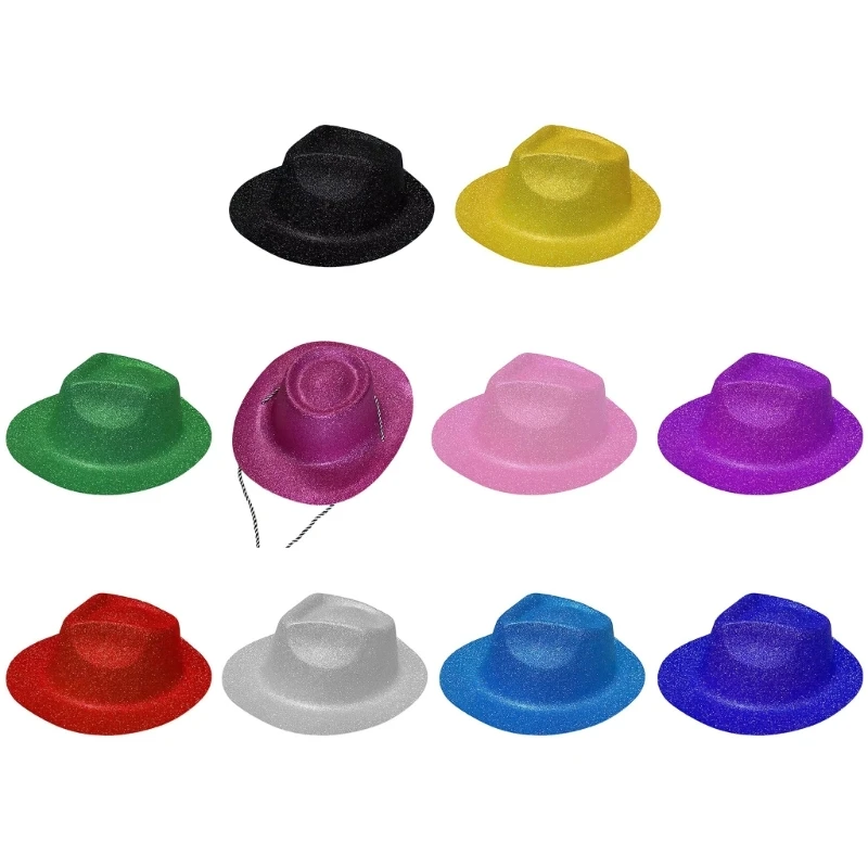 

Glittering Powder Cowboy Cap Fedora Hat for Women Men Sparkling Plastic Panama Hat Costume Accessorie
