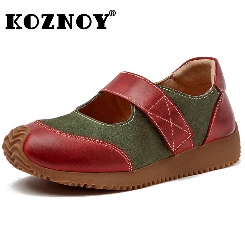

Koznoy 3cm Genuine Leather Heels Pumps Pils Mules Luxury Mary Jane Women Boots Platform Wedge Summer Chunky Sneaker Retro Shoes