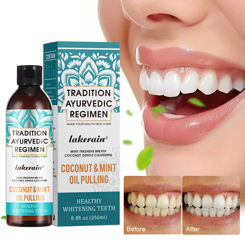 

New Coconut Mint Pulling Oil Mouthwash Alcohol-free Teeth Whitening Fresh Oral Breath Tongue Scraper Set Mouth Health Care