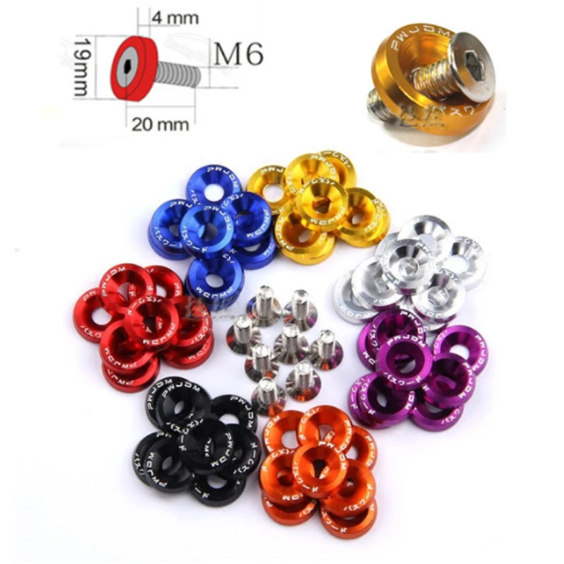 10sets Car Modified Hex Fasteners Fender Washer Bumper Engine Concave Screws Aluminum JDM Fender Washers and M6 Bolt for Honda 
10sets Car Modified Hex Fasteners Fender Washer Bumper Engine Concave Screws Aluminum JDM Fender Washers and M6 Bolt for Honda
