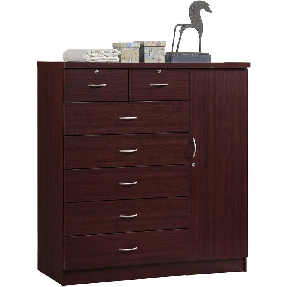 7 Drawer Jumbo Chest, Five Large & Two Smaller Drawers with Two Lock, Hanging Rod, and Three Shelves | Mahogany
7 Drawer Jumbo Chest, Five Large & Two Smaller Drawers with Two Lock, Hanging Rod, and Three Shelves | Mahogany
